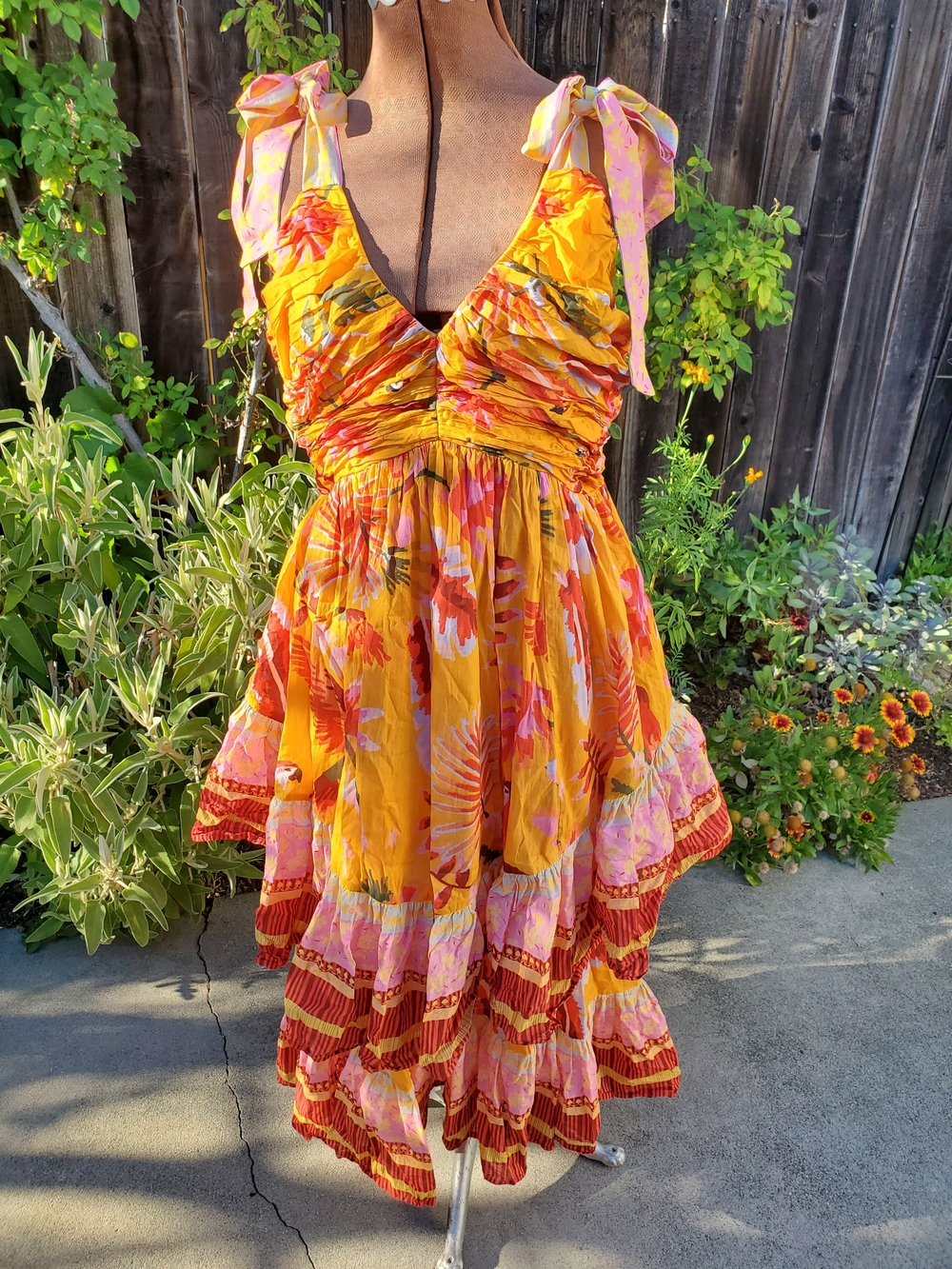 JessaKae Yellow Floral Tie-Shoulder Dress